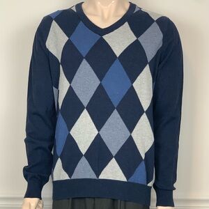 Merona Blue and Gray V-Neck Argyle Sweater